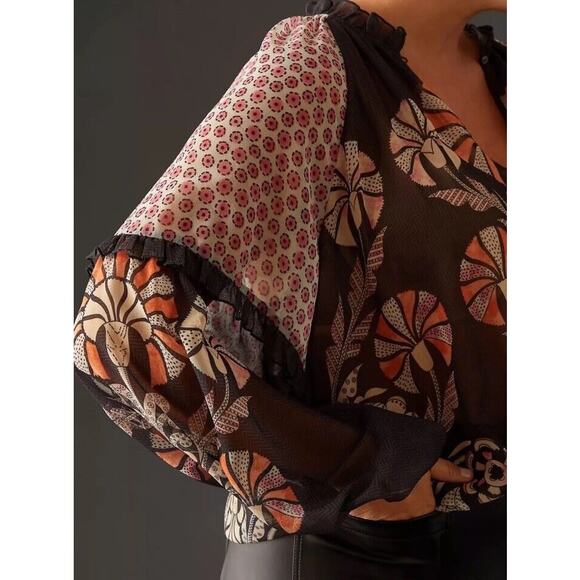ANTHROPOLOGIE FOREVER THAT GIRL RAGLAN PEASANT SHEER BLOUSE Sz Small - Picture 2 of 6